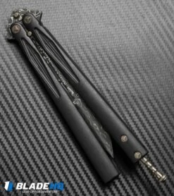 Marfione Custom Tachyon III Balisong Knife DLC Titanium (4.5" Damascus) 11 Marfione Custom Tachyon III Balisong Knife DLC Titanium (4.5" Damascus) -Microtech microtech tachyon III balisong dlc ti dam bottom cm