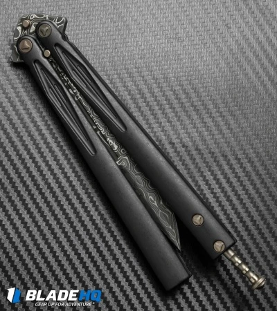 Marfione Custom Tachyon III Balisong Knife DLC Titanium (4.5" Damascus) 5 Marfione Custom Tachyon III Balisong Knife DLC Titanium (4.5" Damascus) - Image 3