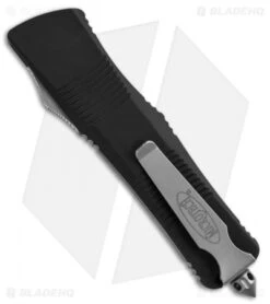 Microtech Troodon Knife Tanto OTF Automatic (3" Stonewash Full Serr) 140-12 -Microtech microtech troodon te full serr black 140 3 back 1