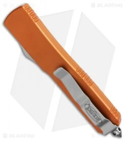 Microtech Ultratech D/E OTF Automatic Knife Orange (3.4" Satin) 122-4OR -Microtech microtech ultratech satin 122 4or orange side