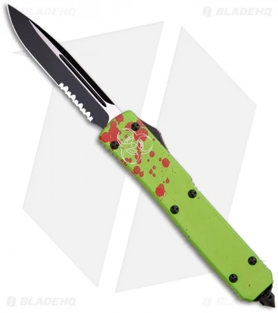 Microtech Ultratech Green Zombie Tech OTF Knife (3.4" Two-Tone Serr) 121-2Z 3 Microtech Ultratech Green Zombie Tech OTF Knife (3.4" Two-Tone Serr) 121-2Z