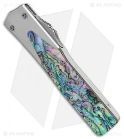 Microtech Marfione Custom UT-10 D/E OTF Knife Abalone (3.5" Mirror Polish) -Microtech ut 10 double edge mirror polish stainless steel abalone side jm