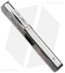Microtech Marfione Custom UT-10 D/E OTF Knife Abalone (3.5" Mirror Polish) -Microtech ut 10 double edge mirror polish stainless steel abalone spine jm
